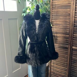 Black Faux leather coat with Faux fur trimming. So pretty!
